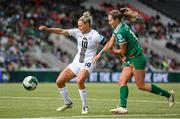 3 June 2025; Dominika Conc of Slovenia in action against Kyra Carusa of Republic of Ireland during the UEFA Women's Nations League, League B match between Republic of Ireland and Slovenia at Páirc Uí Chaoimh in Cork. Photo by Stephen McCarthy/Sportsfile
