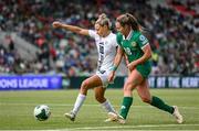 3 June 2025; Dominika Conc of Slovenia in action against Kyra Carusa of Republic of Ireland during the UEFA Women's Nations League, League B match between Republic of Ireland and Slovenia at Páirc Uí Chaoimh in Cork. Photo by Stephen McCarthy/Sportsfile