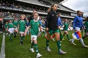 3 June 2025; Republic of Ireland captain Katie McCabe leads her side onto the pitch before the UEFA Women's Nations League, League B match between Republic of Ireland and Slovenia at Páirc Uí Chaoimh in Cork. Photo by Stephen McCarthy/Sportsfile