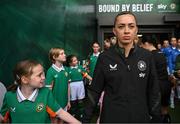 3 June 2025; Republic of Ireland captain Katie McCabe prepares to lead her side onto the pitch before the UEFA Women's Nations League, League B match between Republic of Ireland and Slovenia at Páirc Uí Chaoimh in Cork. Photo by Stephen McCarthy/Sportsfile