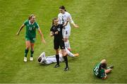 3 June 2025; Referee Miriama Bocková signals for medical attention after a clash between Špela Kolbl of Slovenia and Abbie Larkin of Republic of Ireland during the UEFA Women's Nations League, League B match between Republic of Ireland and Slovenia at Páirc Uí Chaoimh in Cork. Photo by Shauna Clinton/Sportsfile