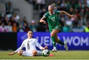 3 June 2025; Denise O'Sullivan of Republic of Ireland in action against Kaja Korošec of Slovenia during the UEFA Women's Nations League, League B match between Republic of Ireland and Slovenia at Páirc Uí Chaoimh in Cork. Photo by Stephen McCarthy/Sportsfile