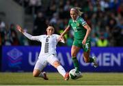 3 June 2025; Denise O'Sullivan of Republic of Ireland is tackled by Kaja Korošec of Slovenia during the UEFA Women's Nations League, League B match between Republic of Ireland and Slovenia at Páirc Uí Chaoimh in Cork. Photo by Stephen McCarthy/Sportsfile