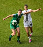 3 June 2025; Emily Murphy of Republic of Ireland in action against Kaja Eržen of Slovenia during the UEFA Women's Nations League, League B match between Republic of Ireland and Slovenia at Páirc Uí Chaoimh in Cork. Photo by Shauna Clinton/Sportsfile