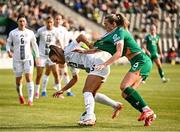 3 June 2025; Maja Sternad of Slovenia in action against Megan Connolly of Republic of Ireland during the UEFA Women's Nations League, League B match between Republic of Ireland and Slovenia at Páirc Uí Chaoimh in Cork. Photo by David Fitzgerald/Sportsfile