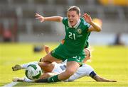 3 June 2025; Emily Murphy of Republic of Ireland is tackled by Dominika Conc of Slovenia during the UEFA Women's Nations League, League B match between Republic of Ireland and Slovenia at Páirc Uí Chaoimh in Cork. Photo by Stephen McCarthy/Sportsfile