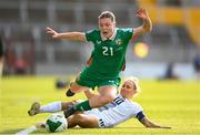 3 June 2025; Emily Murphy of Republic of Ireland is tackled by Dominika Conc of Slovenia during the UEFA Women's Nations League, League B match between Republic of Ireland and Slovenia at Páirc Uí Chaoimh in Cork. Photo by Stephen McCarthy/Sportsfile