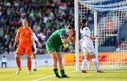 3 June 2025; Emily Murphy of Republic of Ireland reacts after missing an opportunity on goal during the UEFA Women's Nations League, League B match between Republic of Ireland and Slovenia at Páirc Uí Chaoimh in Cork. Photo by Stephen McCarthy/Sportsfile