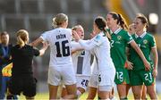3 June 2025; Kaja Eržen of Slovenia, 16, tussles with Anna Patten, 12 and Emily Murphy of Republic of Ireland during the UEFA Women's Nations League, League B match between Republic of Ireland and Slovenia at Páirc Uí Chaoimh in Cork. Photo by Stephen McCarthy/Sportsfile