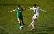 3 June 2025; Sara Agrež of Slovenia in action against Marissa Sheva of Republic of Ireland during the UEFA Women's Nations League, League B match between Republic of Ireland and Slovenia at Páirc Uí Chaoimh in Cork. Photo by Shauna Clinton/Sportsfile