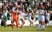 3 June 2025; Sara Agrež, left, and Zala Meršnik of Slovenia celebrate after the UEFA Women's Nations League, League B match between Republic of Ireland and Slovenia at Páirc Uí Chaoimh in Cork. Photo by David Fitzgerald/Sportsfile