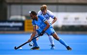 3 June 2025; Hardik Singh of India in action against Sam Hyland of Ireland during the Men's International Hockey match between Ireland and India at Pembroke Wanderers Hockey Club in Dublin. Photo by Tyler Miller/Sportsfile
