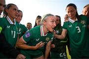3 June 2025; Louise Quinn of Republic of Ireland takes a moment with her teammates, on the occasion of her last international game, after the UEFA Women's Nations League, League B match between Republic of Ireland and Slovenia at Páirc Uí Chaoimh in Cork. Photo by Stephen McCarthy/Sportsfile
