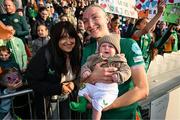 3 June 2025; Louise Quinn of Republic of Ireland with her partner Eilish O'Gara and son Darragh, on the occasion of her last international game, after the UEFA Women's Nations League, League B match between Republic of Ireland and Slovenia at Páirc Uí Chaoimh in Cork. Photo by Stephen McCarthy/Sportsfile