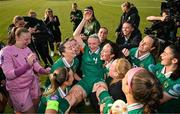 3 June 2025; Louise Quinn of Republic of Ireland is thrown in the air by her teammates, on the occasion of her last international game, after the UEFA Women's Nations League, League B match between Republic of Ireland and Slovenia at Páirc Uí Chaoimh in Cork. Photo by Stephen McCarthy/Sportsfile