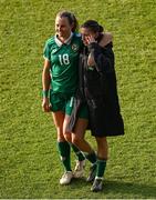 3 June 2025; Kyra Carusa, left, and Abbie Larkin of Republic of Ireland after the UEFA Women's Nations League, League B match between Republic of Ireland and Slovenia at Páirc Uí Chaoimh in Cork. Photo by Shauna Clinton/Sportsfile