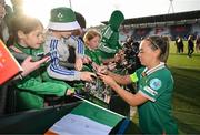 3 June 2025; Republic of Ireland captain Katie McCabe with supporters after the UEFA Women's Nations League, League B match between Republic of Ireland and Slovenia at Páirc Uí Chaoimh in Cork. Photo by Stephen McCarthy/Sportsfile