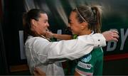 3 June 2025; Republic of Ireland captain Katie McCabe, right, and former teammate Clare Shine after the UEFA Women's Nations League, League B match between Republic of Ireland and Slovenia at Páirc Uí Chaoimh in Cork. Photo by Stephen McCarthy/Sportsfile