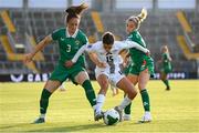 3 June 2025; Sara Makovec of Slovenia in action against Megan Campbell, left, and Denise O'Sullivan of Republic of Ireland after the UEFA Women's Nations League, League B match between Republic of Ireland and Slovenia at Páirc Uí Chaoimh in Cork. Photo by Stephen McCarthy/Sportsfile