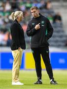 3 June 2025; Republic of Ireland performance analyst Jackson Huxley and head coach Carla Ward before the UEFA Women's Nations League, League B match between Republic of Ireland and Slovenia at Páirc Uí Chaoimh in Cork. Photo by Stephen McCarthy/Sportsfile