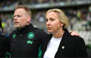 3 June 2025; Republic of Ireland head coach Carla Ward and assistant head coach Alan Mahon, left, before the UEFA Women's Nations League, League B match between Republic of Ireland and Slovenia at Páirc Uí Chaoimh in Cork. Photo by Stephen McCarthy/Sportsfile