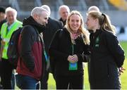 3 June 2025; Amber Barrett of Republic of Ireland with RTÉ's Des Curran and Méabh De Búrca, centre, after the UEFA Women's Nations League, League B match between Republic of Ireland and Slovenia at Páirc Uí Chaoimh in Cork. Photo by Stephen McCarthy/Sportsfile