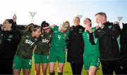 3 June 2025; Republic of Ireland players and staff, from left, Lucy Quinn, Chloe Mustaki, Erin Healy, Louise Quinn, goalkeeping coach Emma Byrne, Megan Campbell and assistant head coach Alan Mahon after the UEFA Women's Nations League, League B match between Republic of Ireland and Slovenia at Páirc Uí Chaoimh in Cork. Photo by Stephen McCarthy/Sportsfile