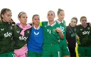 3 June 2025; Republic of Ireland captain Katie McCabe with team-mates, from left, Aoibheann Clancy, goalkeeper Grace Moloney, Jessie Stapleton, Anna Patten, physiotherapist Susie Coffey and Aoife Mannion after the UEFA Women's Nations League, League B match between Republic of Ireland and Slovenia at Páirc Uí Chaoimh in Cork. Photo by Stephen McCarthy/Sportsfile