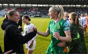 3 June 2025; Republic of Ireland's Louise Quinn and Saoirse Noonan after the UEFA Women's Nations League, League B match between Republic of Ireland and Slovenia at Páirc Uí Chaoimh in Cork. Photo by Stephen McCarthy/Sportsfile