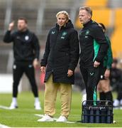 3 June 2025; Republic of Ireland head coach Carla Ward and assistant head coach Alan Mahon during the UEFA Women's Nations League, League B match between Republic of Ireland and Slovenia at Páirc Uí Chaoimh in Cork. Photo by Stephen McCarthy/Sportsfile