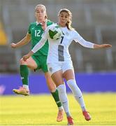 3 June 2025; Nina Kajzba of Slovenia in action against Anna Patten of Republic of Ireland during the UEFA Women's Nations League, League B match between Republic of Ireland and Slovenia at Páirc Uí Chaoimh in Cork. Photo by Stephen McCarthy/Sportsfile