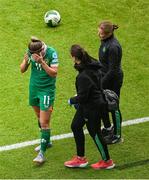 3 June 2025; Katie McCabe of Republic of Ireland recieves medical attention during the UEFA Women's Nations League, League B match between Republic of Ireland and Slovenia at Páirc Uí Chaoimh in Cork. Photo by Shauna Clinton/Sportsfile