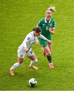 3 June 2025; Špela Kolbl of Slovenia in action against Megan Connolly of Republic of Ireland during the UEFA Women's Nations League, League B match between Republic of Ireland and Slovenia at Páirc Uí Chaoimh in Cork. Photo by Shauna Clinton/Sportsfile