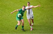 3 June 2025; Emily Murphy of Republic of Ireland in action against Kaja Eržen of Slovenia during the UEFA Women's Nations League, League B match between Republic of Ireland and Slovenia at Páirc Uí Chaoimh in Cork. Photo by Shauna Clinton/Sportsfile