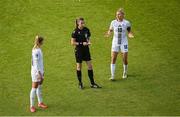 3 June 2025; Dominika Conc of Slovenia, right, remonstrates with referee Miriama Bocková during the UEFA Women's Nations League, League B match between Republic of Ireland and Slovenia at Páirc Uí Chaoimh in Cork. Photo by Shauna Clinton/Sportsfile