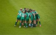 3 June 2025; Republic of Ireland players huddle before the UEFA Women's Nations League, League B match between Republic of Ireland and Slovenia at Páirc Uí Chaoimh in Cork. Photo by Shauna Clinton/Sportsfile
