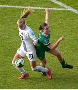 3 June 2025; Zara Kramžar of Slovenia in action against Emily Murphy of Republic of Ireland during the UEFA Women's Nations League, League B match between Republic of Ireland and Slovenia at Páirc Uí Chaoimh in Cork. Photo by Shauna Clinton/Sportsfile