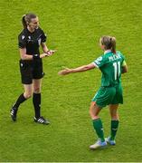 3 June 2025; Katie McCabe of Republic of Ireland remonstrates with referee Miriama Bocková during the UEFA Women's Nations League, League B match between Republic of Ireland and Slovenia at Páirc Uí Chaoimh in Cork. Photo by Shauna Clinton/Sportsfile