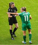 3 June 2025; Katie McCabe of Republic of Ireland remonstrates with referee Miriama Bocková during the UEFA Women's Nations League, League B match between Republic of Ireland and Slovenia at Páirc Uí Chaoimh in Cork. Photo by Shauna Clinton/Sportsfile