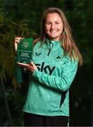 4 June 2025; Republic of Ireland's Kyra Carusa with the 35th FAI International Awards Senior Women's International Player of the Year award at the The River Lee Hotel in Cork. Photo by Stephen McCarthy/Sportsfile