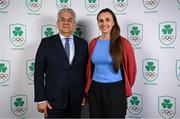 28 May 2025; Athletes and guests gather at a special team dinner hosted by the Olympic Federation of Ireland during the Winter Olympic Team Camp in Dublin. The evening was attended by Italy Ambassador to Ireland Nicola Faganello, left, and Ireland Olympic Rower Aifric Keogh at The Old Spot in Dublin, celebrating the journey to Milano Cortina 2026. Photo by Shauna Clinton/Sportsfile