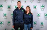 28 May 2025; Athletes and guests gather at a special team dinner hosted by the Olympic Federation of Ireland during the Winter Olympic Team Camp in Dublin. The evening was attended by Alpine Skiers Cormac Comerford, left, and Elle Murphy at The Old Spot in Dublin, celebrating the journey to Milano Cortina 2026. Photo by Shauna Clinton/Sportsfile