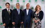 28 May 2025; Athletes and guests gather at a special team dinner hosted by the Olympic Federation of Ireland during the Winter Olympic Team Camp in Dublin. The evening was attended by, from left, The Italian Irish Chamber of Commerce General Secretary Fabio Pietrobon, Italy Ambassador to Ireland Nicola Faganello, OFI President Lochlann Walsh and Sport Ireland chief executive Dr Una May during the event at The Old Spot in Dublin celebrating the journey to Milano Cortina 2026. Photo by Shauna Clinton/Sportsfile