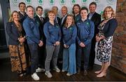 28 May 2025; Athletes and guests gather at a special team dinner hosted by the Olympic Federation of Ireland during the Winter Olympic Team Camp in Dublin. The evening was attended by Winter Olympic athletes, including, Sean McAnuff, Liam O’Brien, Cormac Comerford, Elle Murphy, Elsa Desmond and Thomas Maloney Westgaard, with guests, form left, Chef de Mission Nancy Chillingworth, The Italian Irish Chamber of Commerce General Secretary Fabio Pietrobon, Italy Ambassador to Ireland Nicola Faganello, OFI President Lochlann Walsh, OFI CEO Peter Sherrard and Dr Una May, at The Old Spot in Dublin, celebrating the journey to Milano Cortina 2026. Photo by Shauna Clinton/Sportsfile