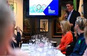 28 May 2025; Athletes and guests gather at a special team dinner hosted by the Olympic Federation of Ireland during the Winter Olympic Team Camp in Dublin. The evening was attended by Olympic Federation of Ireland CEO Peter Sherrard at The Old Spot in Dublin, celebrating the journey to Milano Cortina 2026. Photo by Shauna Clinton/Sportsfile