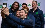 28 May 2025; Athletes and guests gather at a special team dinner hosted by the Olympic Federation of Ireland during the Winter Olympic Team Camp in Dublin. The evening was attended by Winter Olympic athletes, back row, from left, Sean McAnuff, Liam O’Brien, Cormac Comerford, with front row, from left, Elle Murphy, Elsa Desmond and Thomas Maloney Westgaard at The Old Spot in Dublin, celebrating the journey to Milano Cortina 2026. Photo by Shauna Clinton/Sportsfile