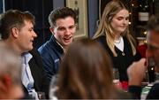 28 May 2025; Athletes and guests gather at a special team dinner hosted by the Olympic Federation of Ireland during the Winter Olympic Team Camp in Dublin. The evening was attended by Short Track Skater Liam O'Brien, centre, at The Old Spot in Dublin, celebrating the journey to Milano Cortina 2026. Photo by Shauna Clinton/Sportsfile