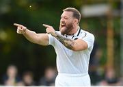 30 May 2025; Conor McGregor of Blackforge FC celebrates his side’s first goal scored by teammate Jake Kelly (not pictured) during the AUL Challenge Cup Final match between Blackforge FC and Roc Celtic FC at the AUl Complex in Clonshaugh, Dublin. Photo by Tom Beary/Sportsfile