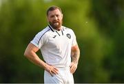 30 May 2025; Conor McGregor of Blackforge FC reacts after his side conceded a goal during the AUL Challenge Cup Final match between Blackforge FC and Roc Celtic FC at the AUl Complex in Clonshaugh, Dublin. Photo by Tom Beary/Sportsfile