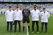 31 May 2025; Referee Conor Doyle with his umpires before the Nickey Rackard Cup final match between Mayo and Roscommon at Croke Park in Dublin. Photo by Stephen Marken/Sportsfile